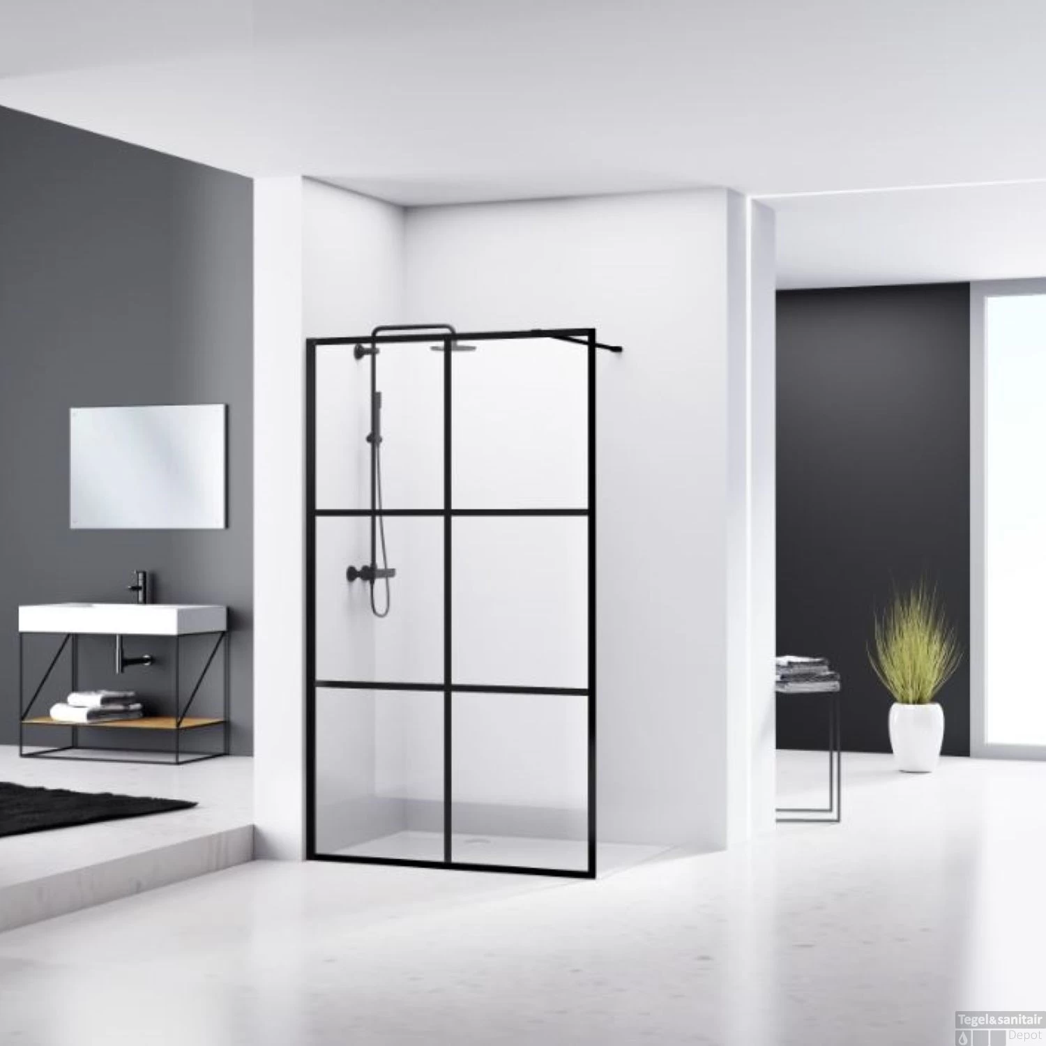 Douchewand Van Rijn ST04 Helder Glas 8 Mm 6 Delen Aluminium Profiel Zwart (Alle Maten)