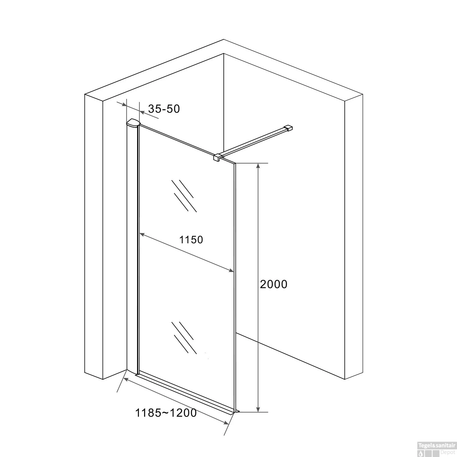 BWS Douchewand 8mm 120x200cm | Rookglas | Nano Coating | Inloopdouche - Afbeelding 2