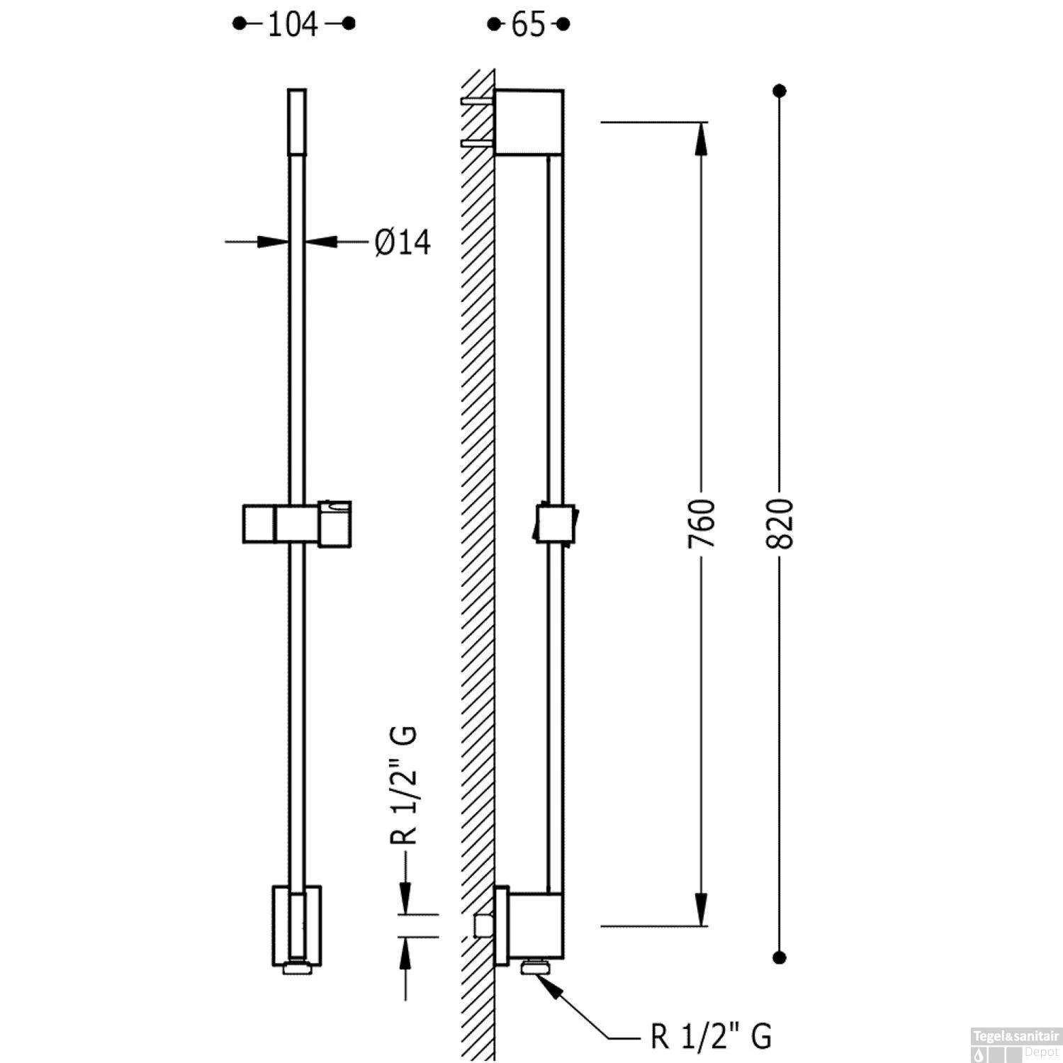 Glijstang Tres 76 Cm Met Waterinlaat Mat Zwart - Afbeelding 2
