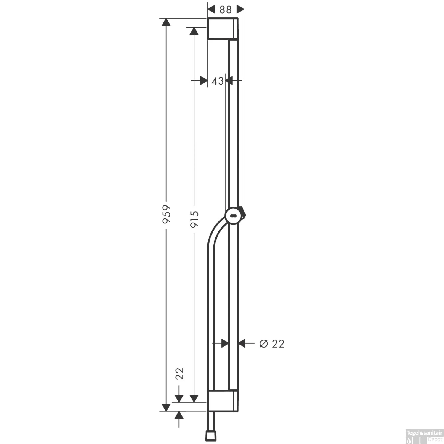 Glijstang Unica HansGrohe Pulsify S 95 Cm Met Push-schuifstuk En Doucheslang Chroom - Afbeelding 2