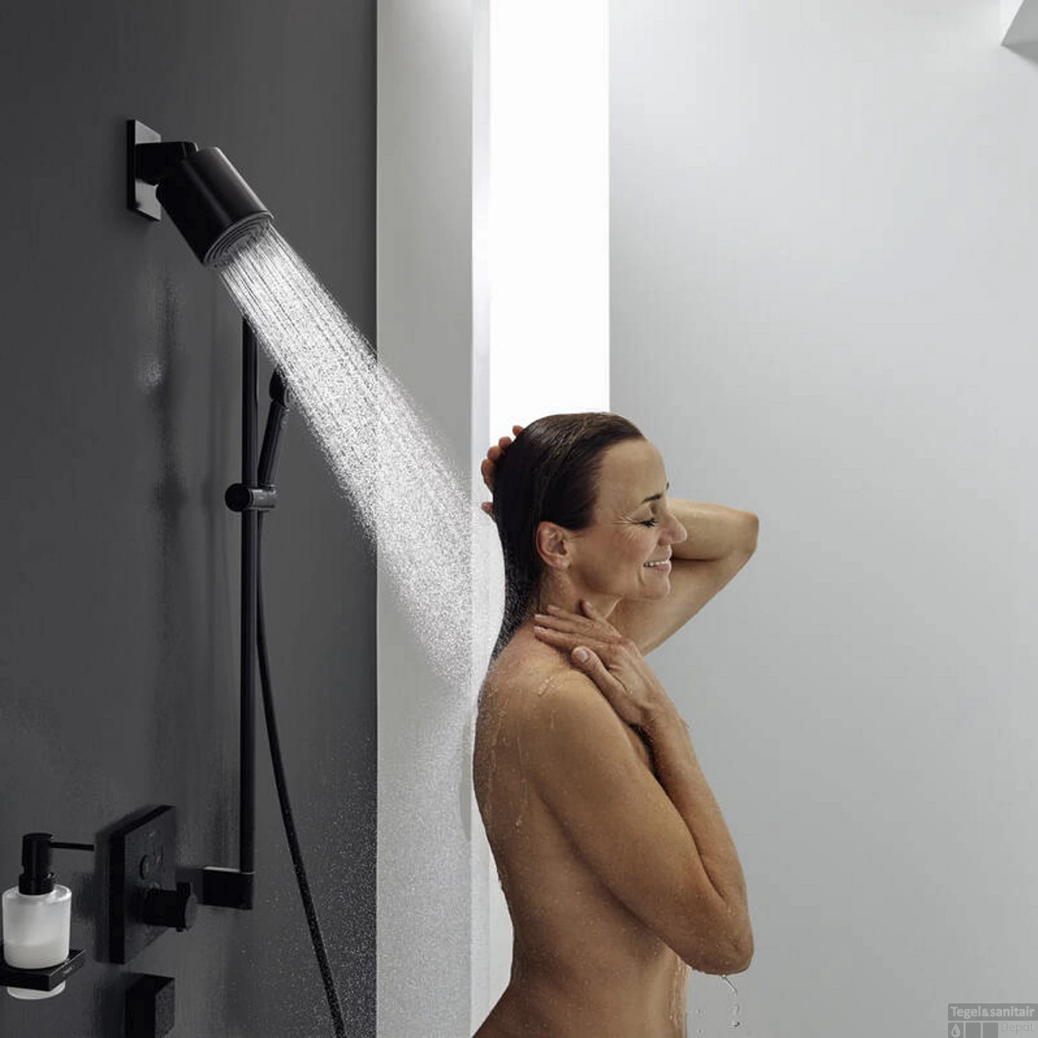 Hoofddouche HansGrohe Pulsify S 105 1 Jet EcoSmart Zonder Wandaansluiting Mat Zwart - Afbeelding 2