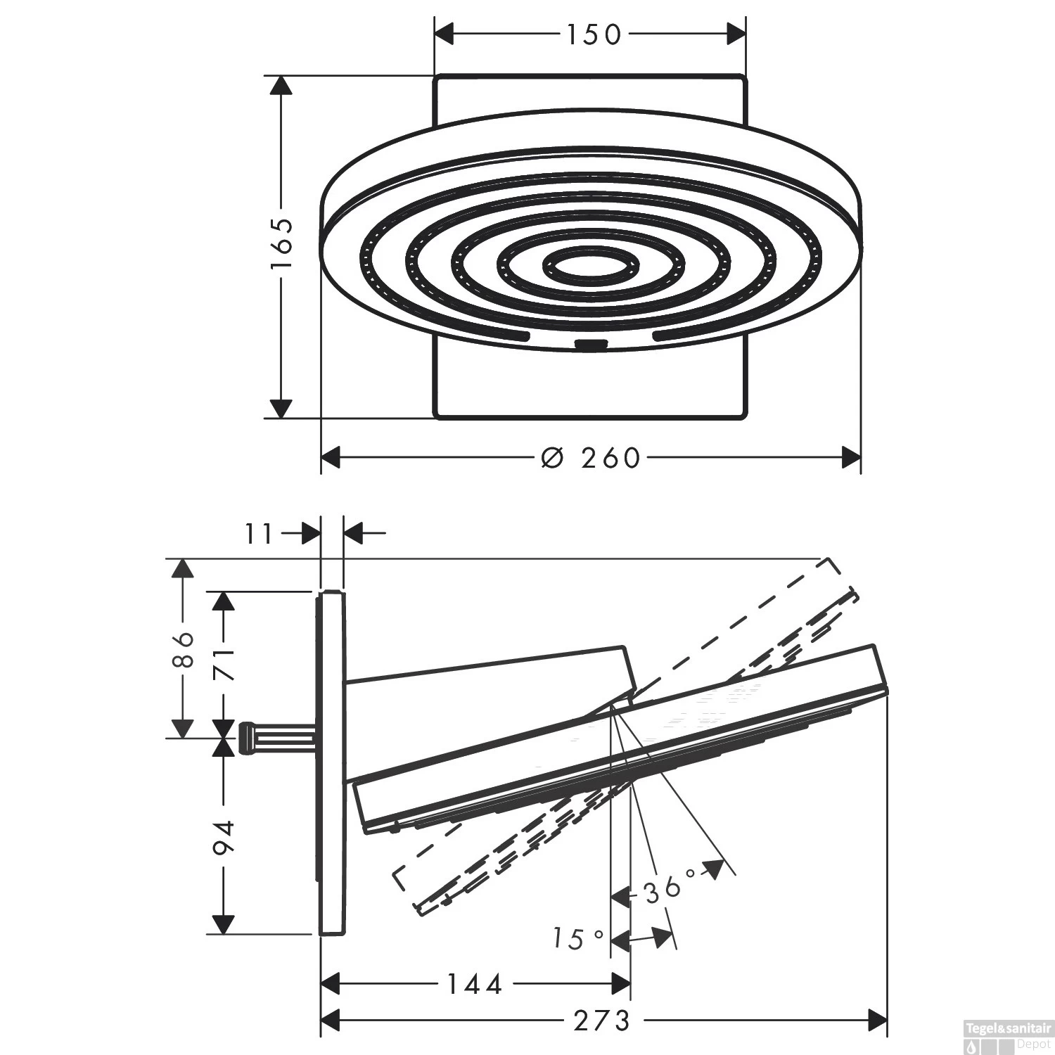 Hoofddouche HansGrohe Pulsify S 260 2 Jets Wandaansluiting Mat Wit - Afbeelding 2