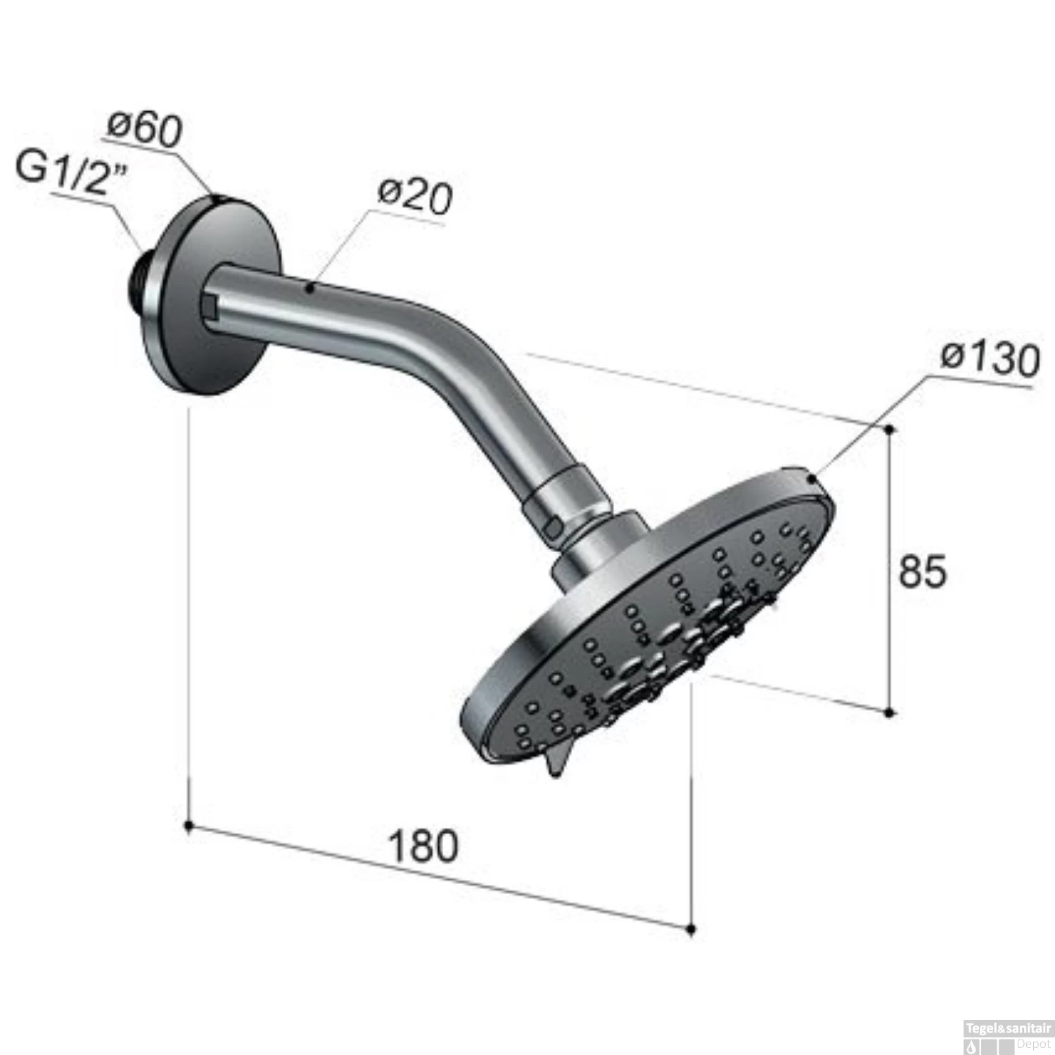 Hotbath Hoofddouche Mate 13 Cm 3 Standen Wandmodel Opbouw Chroom - Afbeelding 3