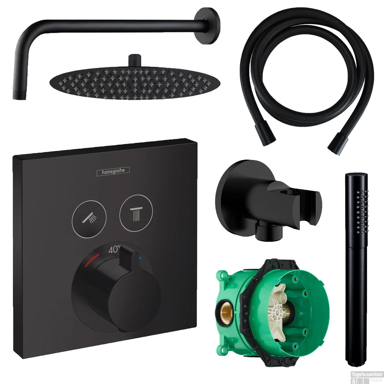 Hansgrohe Select Regendoucheset Inbouw Wanduitloop Met Handdouche En Vierkante Plaat Zwart