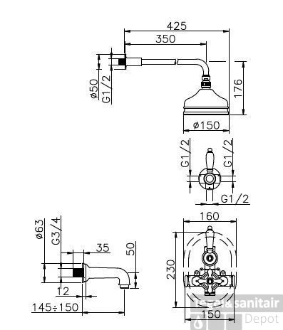 Huber Croisette Inbouwset Bad/Doucheset Chroom/Goud 916CS01HCA - Afbeelding 2