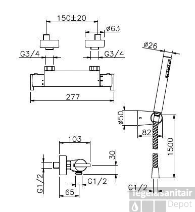 Huber Tratto Douchethermostaatkraan Met Douchegarnituur Chroom TT.D01010.21