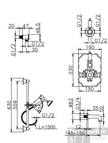 Huber Victorian Thermostatische Inbouw Doucheset Chroom/Goud 914.VT01H.CA
