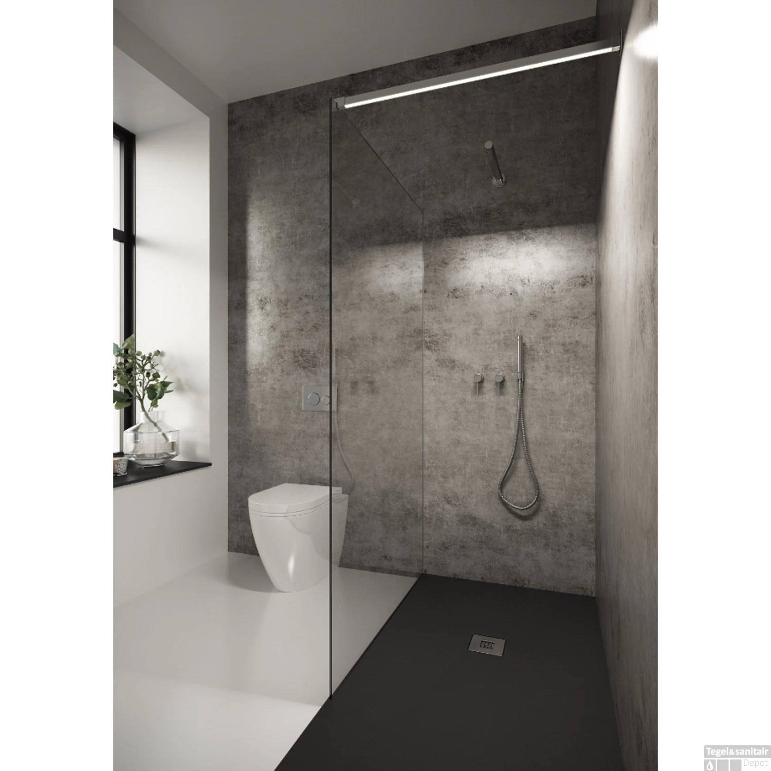 Inloopdouche Bellezza Bagno StabiLight 100x195cm 8 Mm Helder Glas Antikalk Inclusief Stabilisatiestang Met Verlichting Chroom