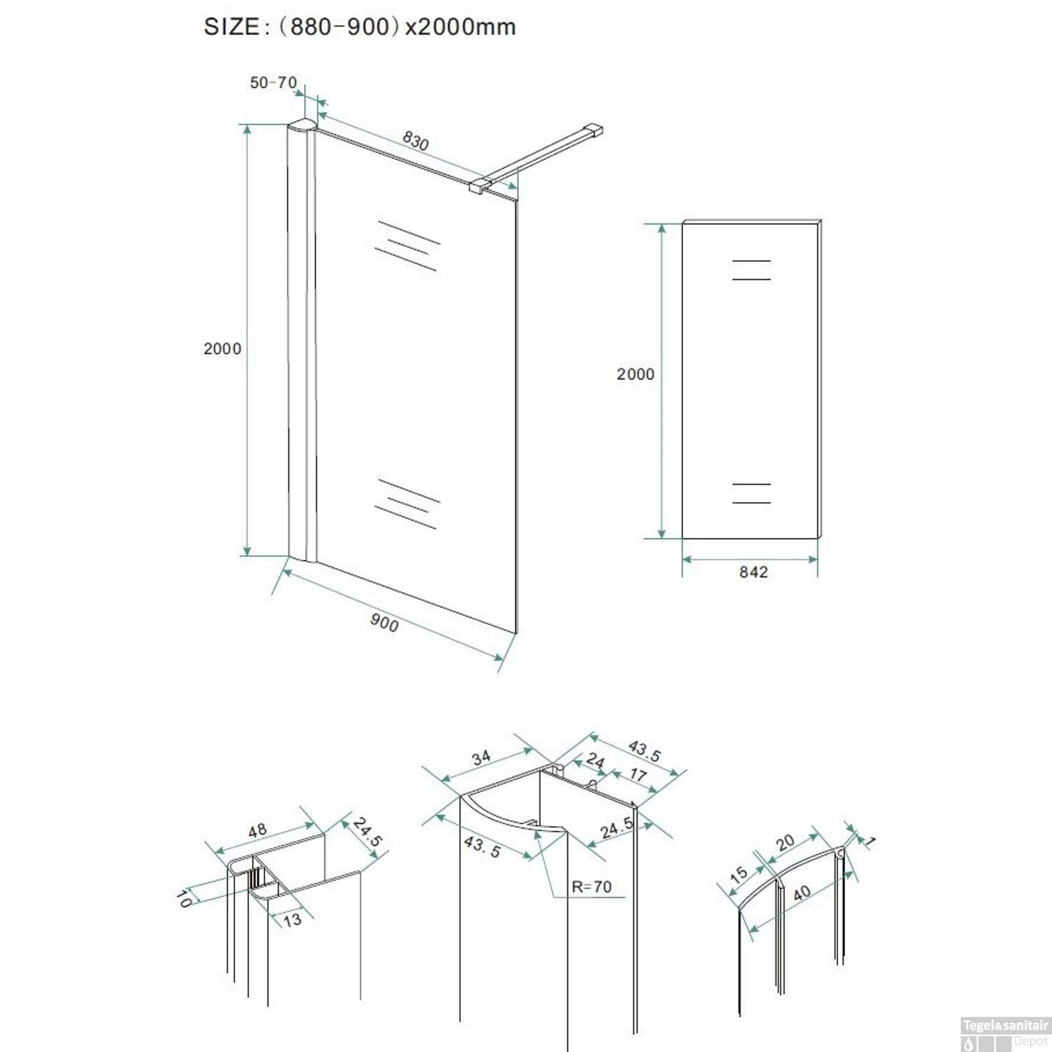 Inloopdouche Boss & Wessing Mirror 90x200 Cm 8mm Spiegelglas - Afbeelding 2