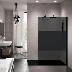 Inloopdouche Novellini Kuadra Met Donkere Middenband 80x200 Cm Mat Zwart Profiel