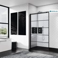 Inloopdouche Novellini Kuadra H Stripes Helder Glas Mat Zwart Profiel (alle Maten)