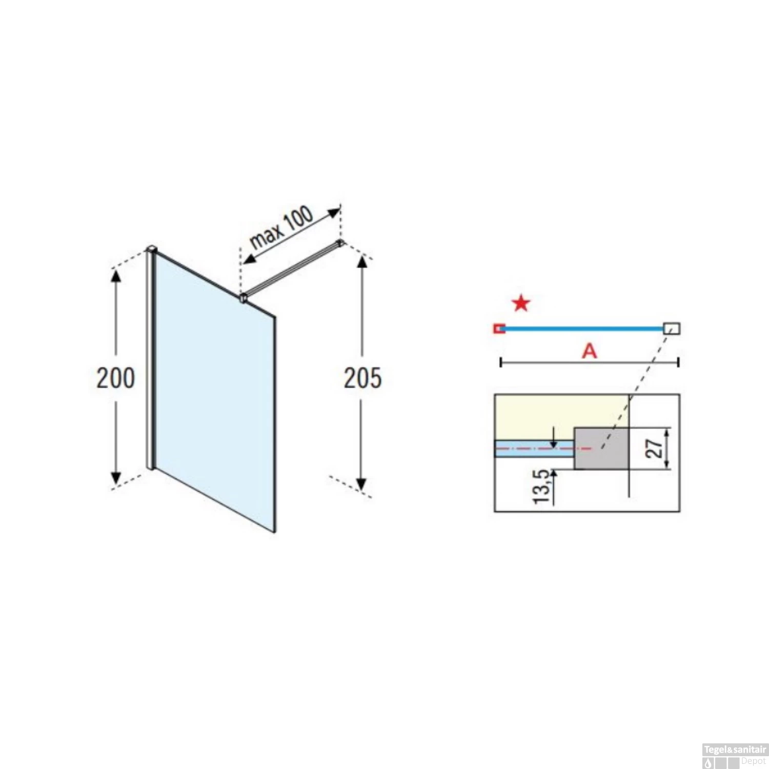 Inloopdouche Novellini Kuadra H Stripes Helder Glas Mat Zwart Profiel (alle Maten) - Afbeelding 2