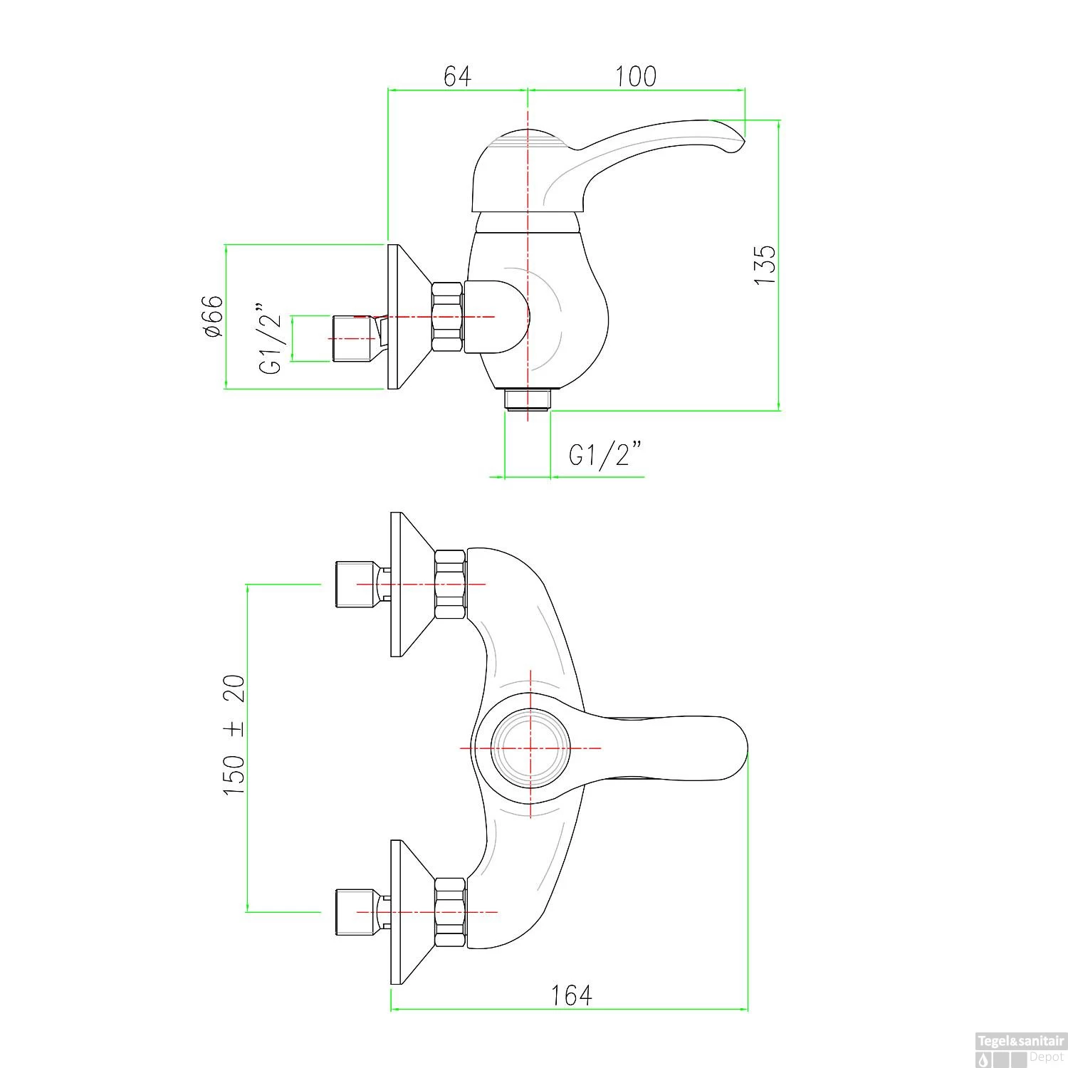 Opbouw Douchekraan Sapho Kirké Mengkraan 1-hendel Chroom - Afbeelding 2
