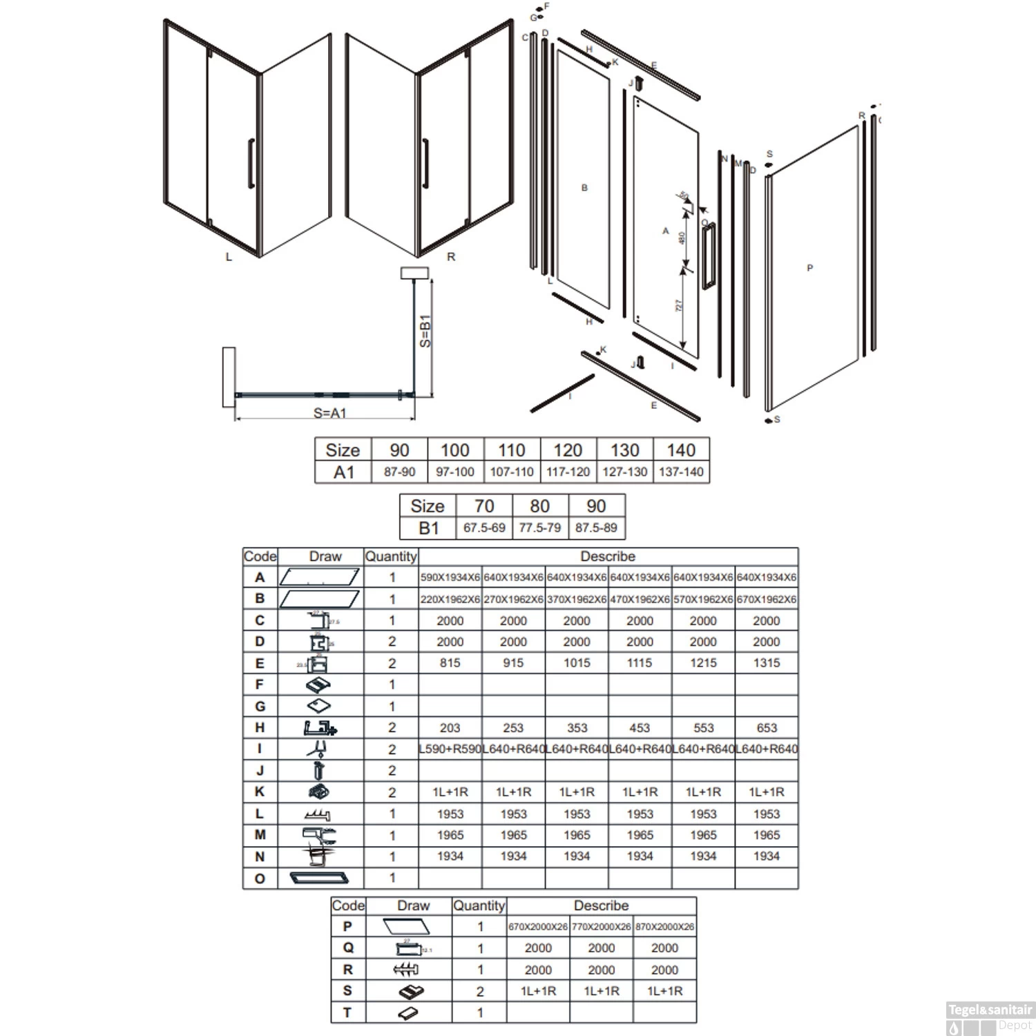 Klapdeur Lacus Murano Tweedelig Helder Glas 130x200 Cm Aluminium Profiel Zwart - Afbeelding 2