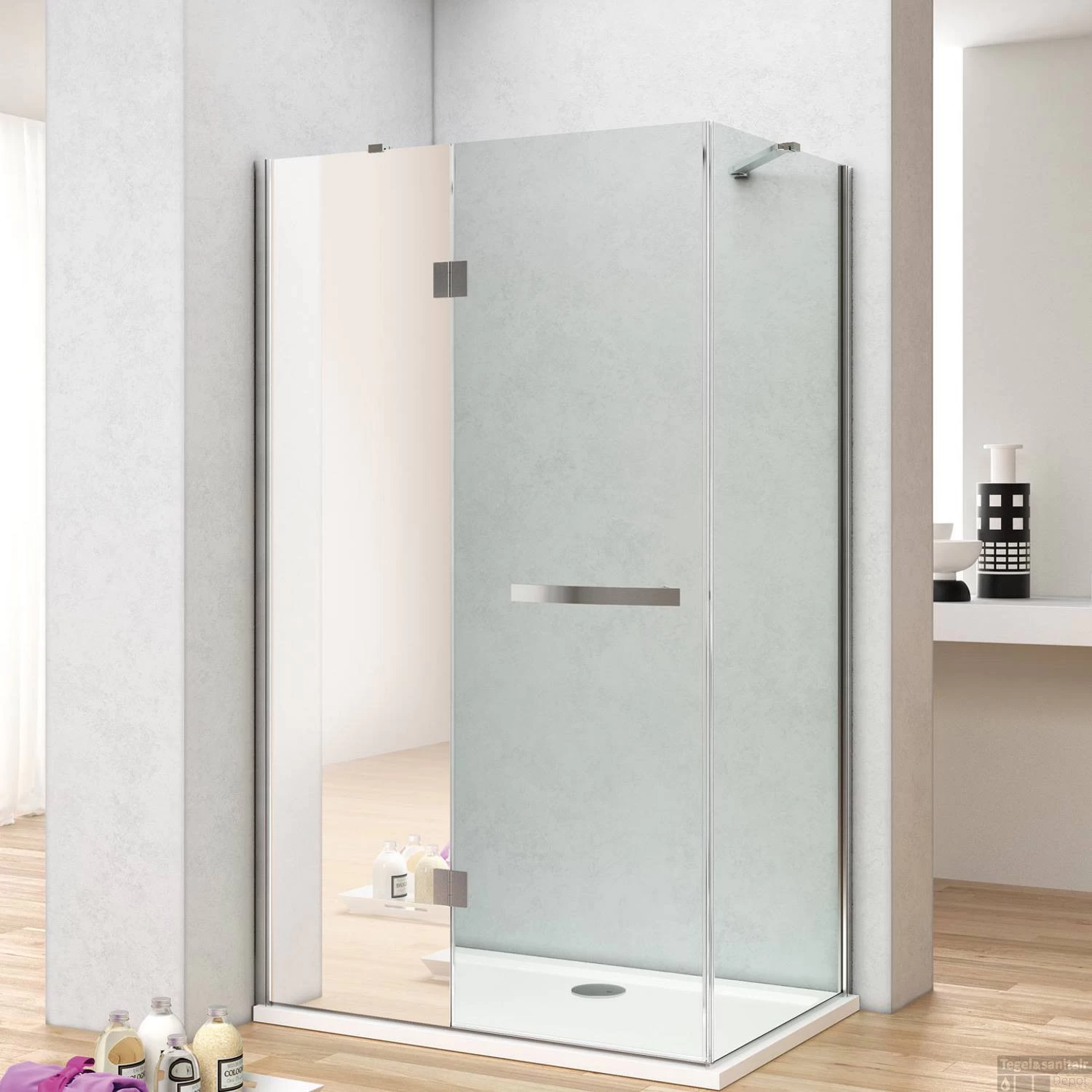 Douchecabine Lacus Capraia Mirror 120 Cm Klapdeur 8mm Helder/Spiegel Nanoglas