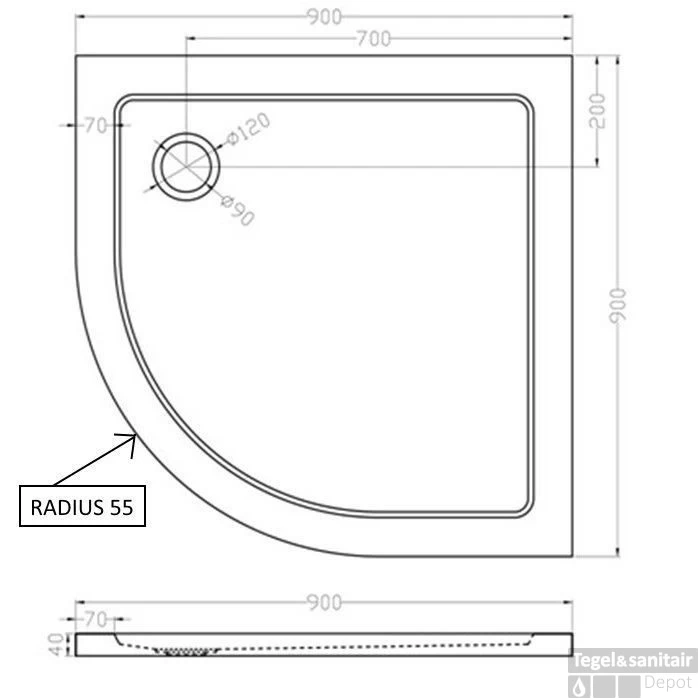 Luxe Douchebak SMC 1/4 Rond 90 X 90 X 4 Inbouw Wit - Afbeelding 2