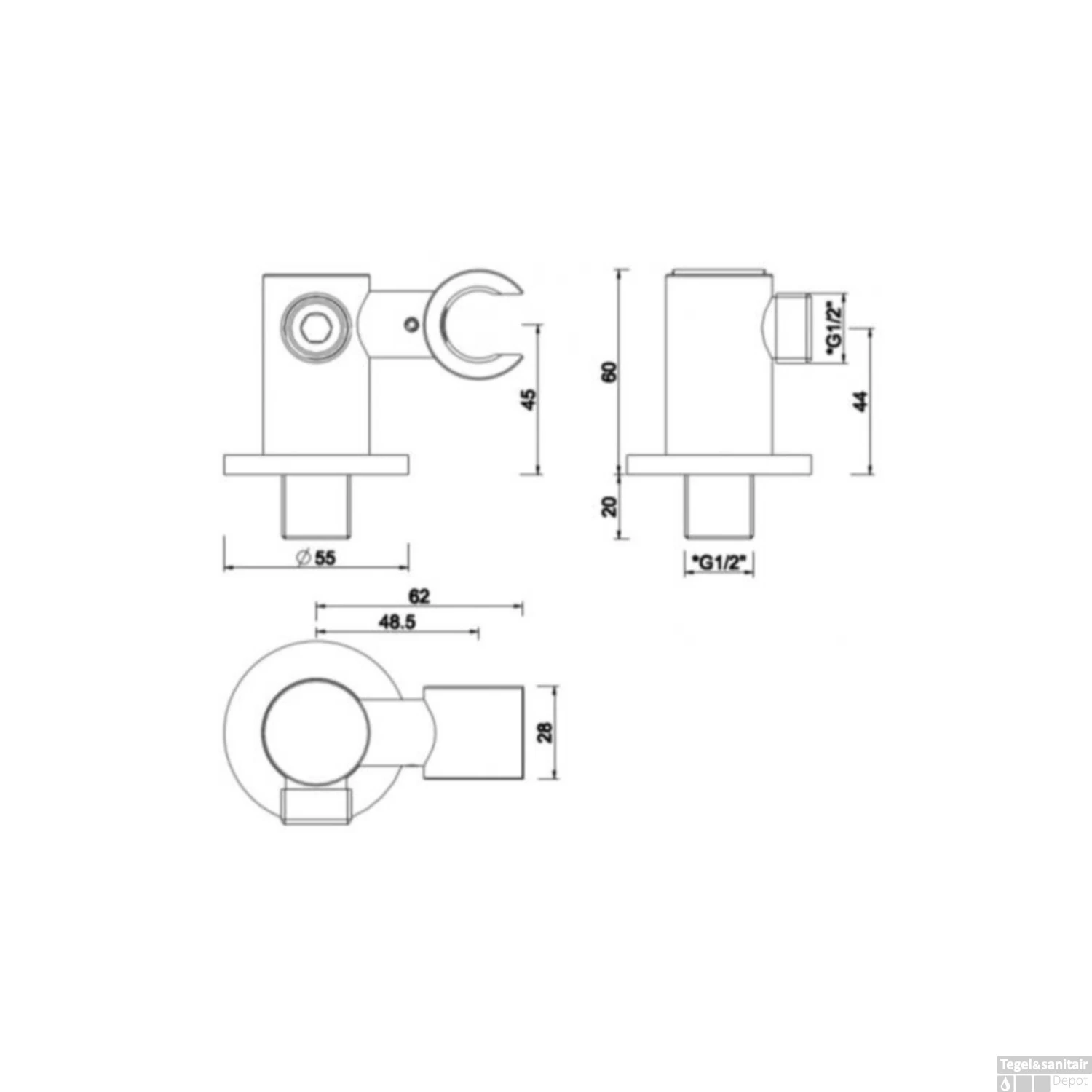 Luxe Kantelbare Opsteek Handdouchehouder Wiesbaden Chroom - Afbeelding 2