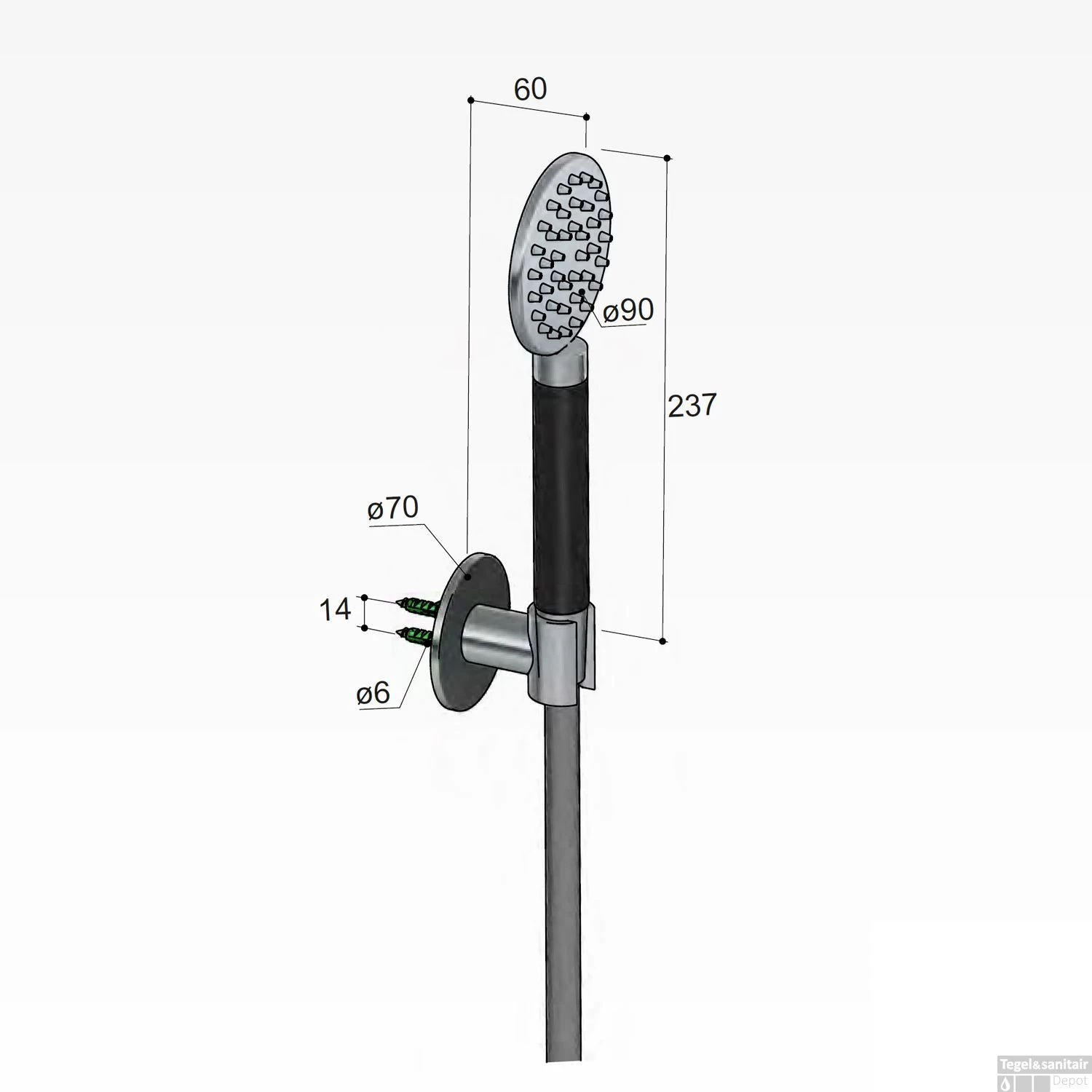 Handdouche Hotbath Cobber Met Doucheslang En Wandsteun Aansluiting Chroom - Afbeelding 3