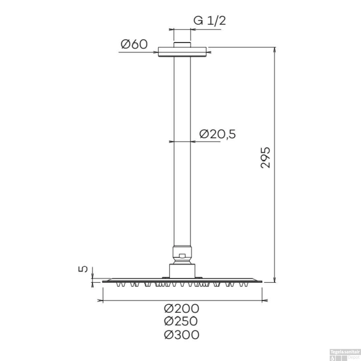 Hoofddoucheset Superslim Lagoo Nesso Met Hoofddouche 20 Cm En Plafondbuis 30 Cm RVS Geborsteld Nikkel - Afbeelding 2
