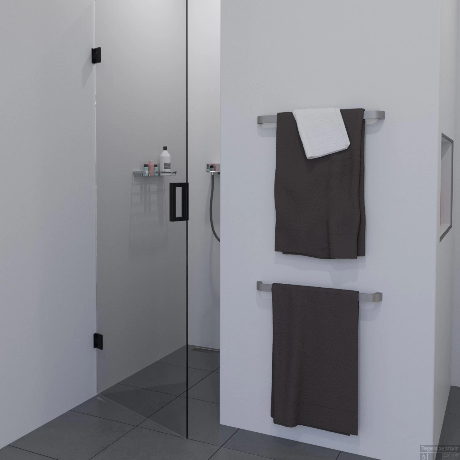 BWS Douchedeur | Medena | Profielloos | 80x200cm | Scharnieren Zwart | Nisdeur - Afbeelding 2