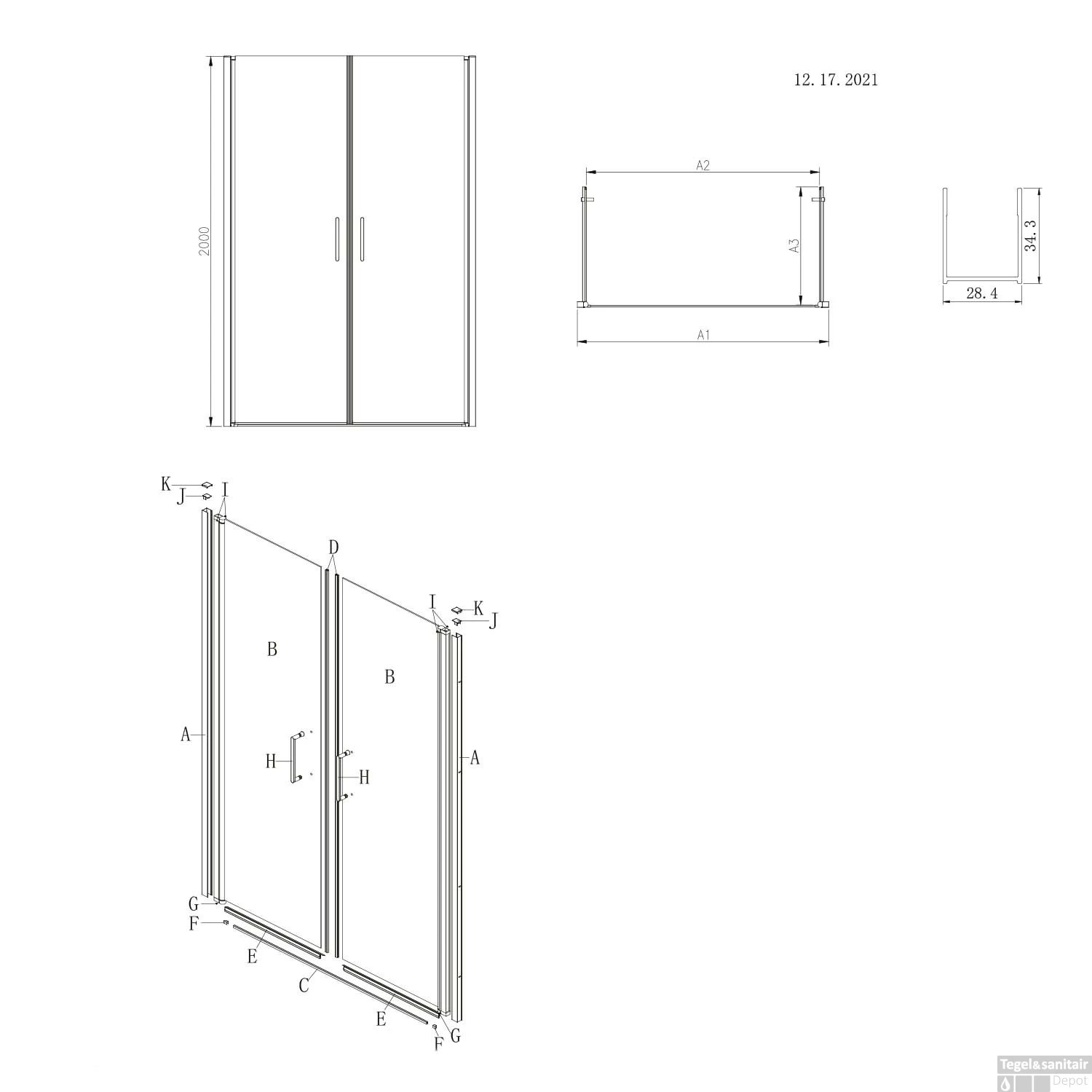 Nisdeur Lacus Giglio Evo Saloon 2 Klapdeuren 140x200 Cm Helder Glas Chroom - Afbeelding 2
