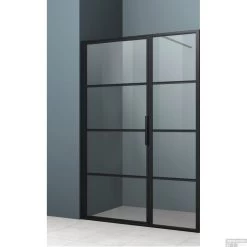 Nisdeur Lacus Tremiti Met Vast Paneel 70 6mm Helder Glas Mat Zwart Aluminium Profiel
