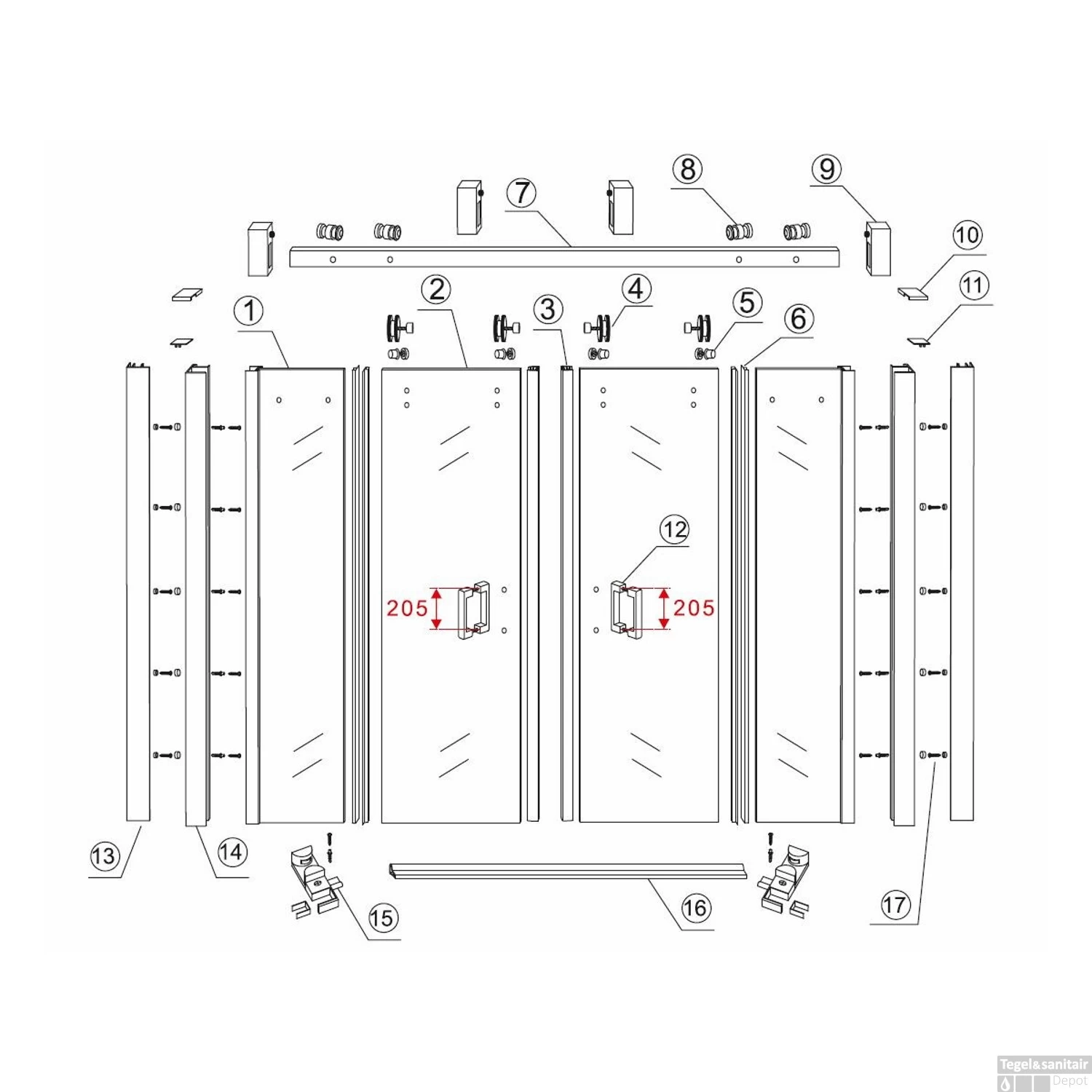 BWS Nisdeur Schuifbaar 4-Delig 180x200 Cm 8 Mm Nano Coating - Afbeelding 6