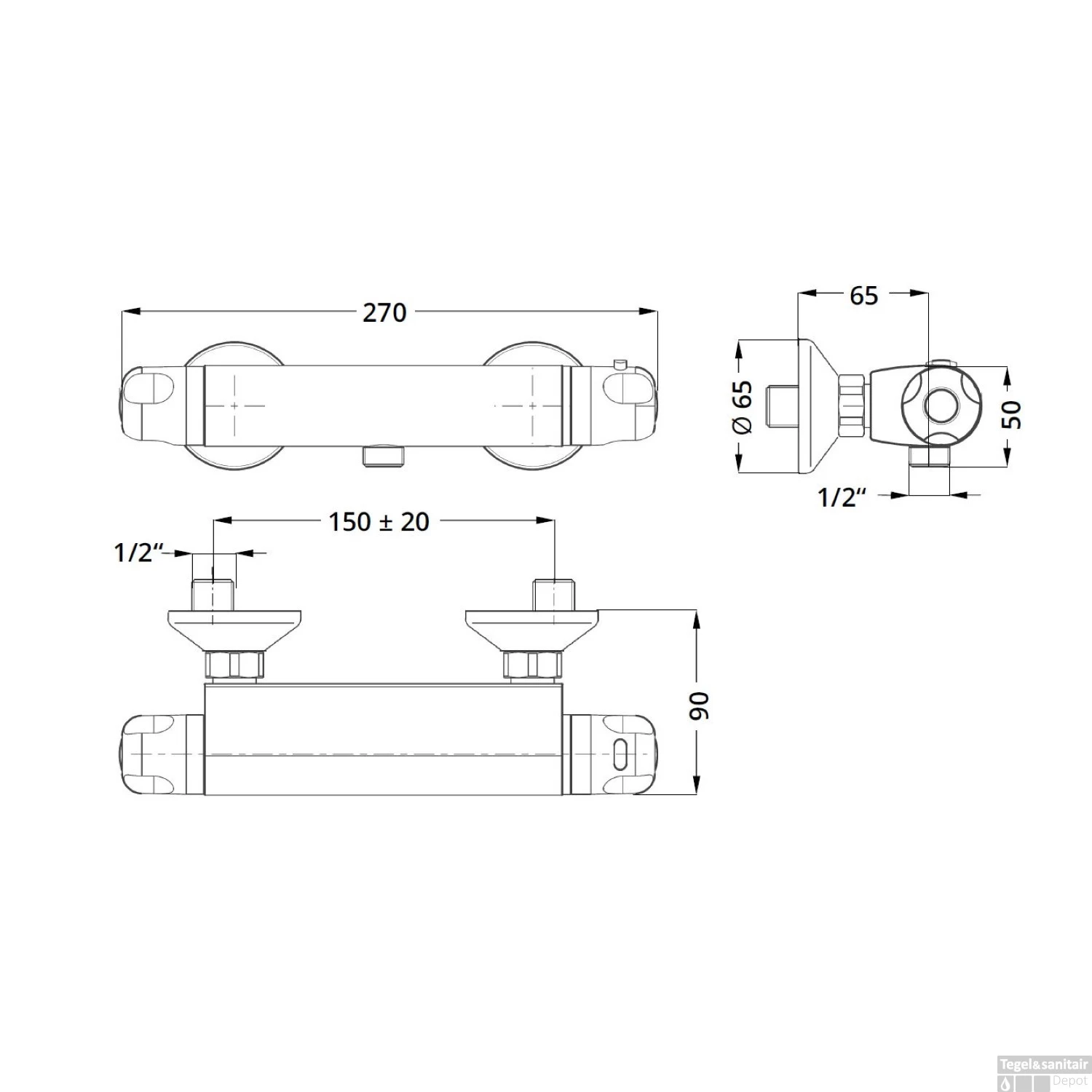 Opbouw Douchekraan Herzbach Basic Thermostatisch Messing Chroom - Afbeelding 2