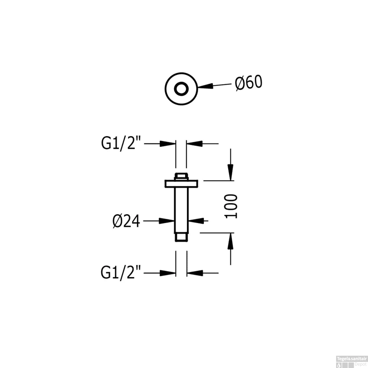 Plafondarm Tres 10 Cm Rond Staal - Afbeelding 2