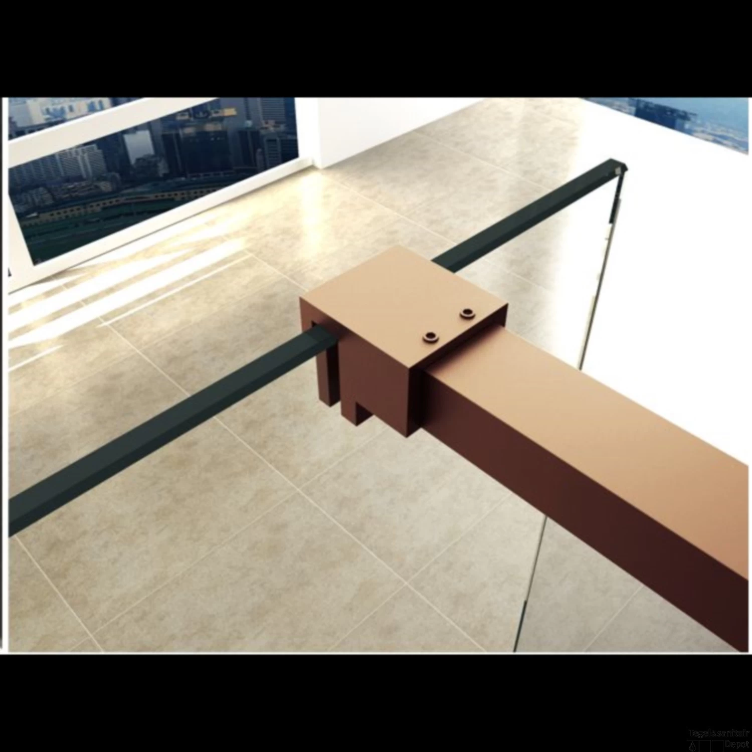 BWS Inloopdouche Pro Line Rookglas 110x200 Nano Coating Geborsteld Messing Koper Profiel En Stang - Afbeelding 5