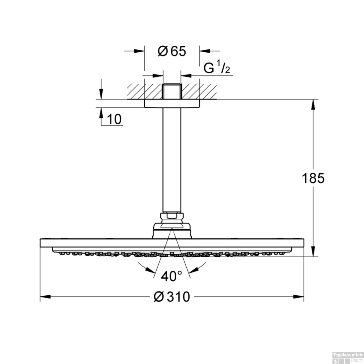 Regendouche Grohe Rainshower Cosmopolitan Metal Met Plafondbuis Hard Graphite Geborsteld - Afbeelding 3