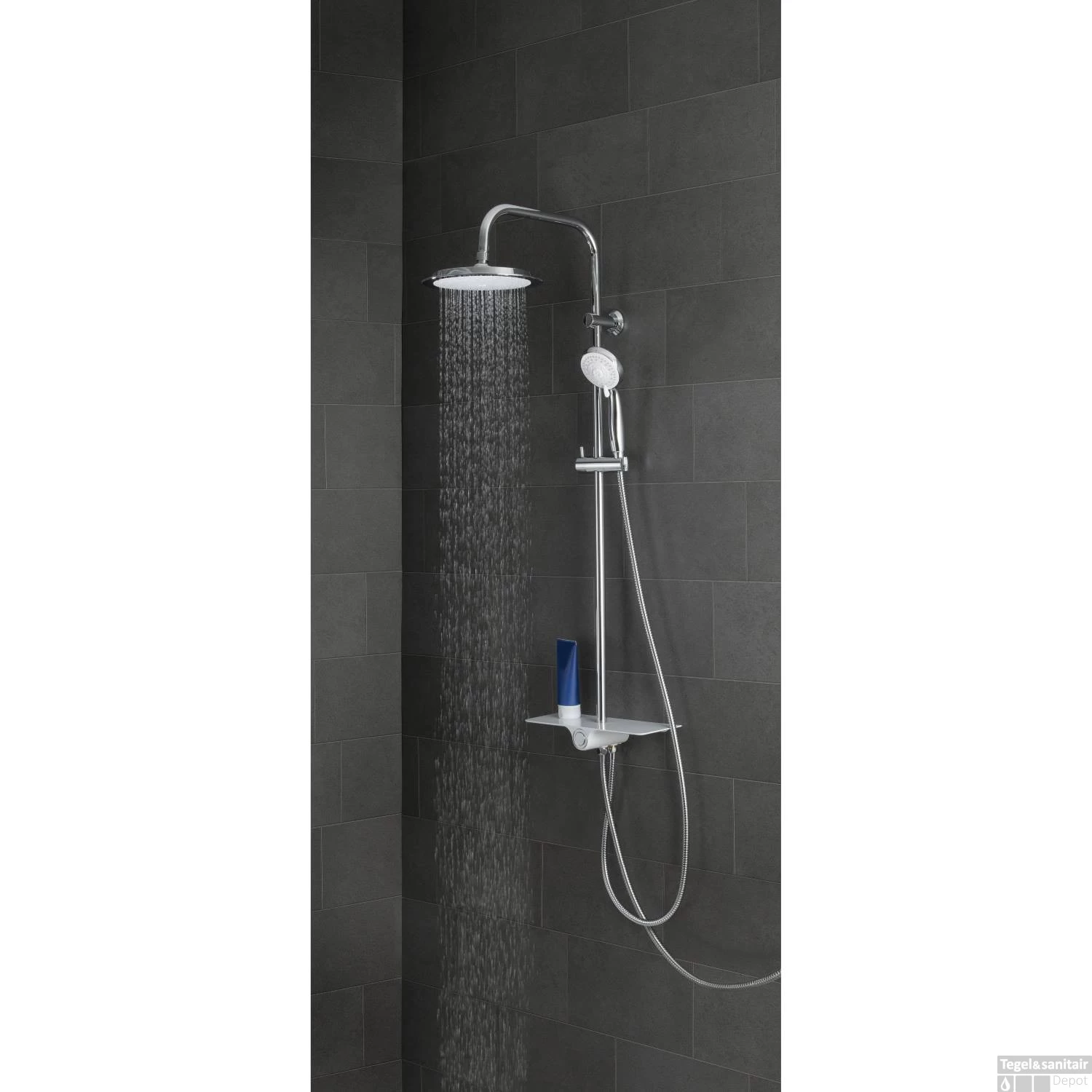 Regendouche Opbouwset Schutte Aquastar 5 Functies Met Planchet Chroom Wit - Afbeelding 2