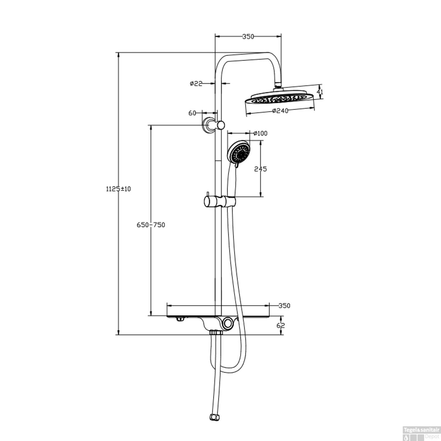 Regendouche Opbouwset Schutte Aquastar 5 Functies Met Planchet Chroom Wit - Afbeelding 3