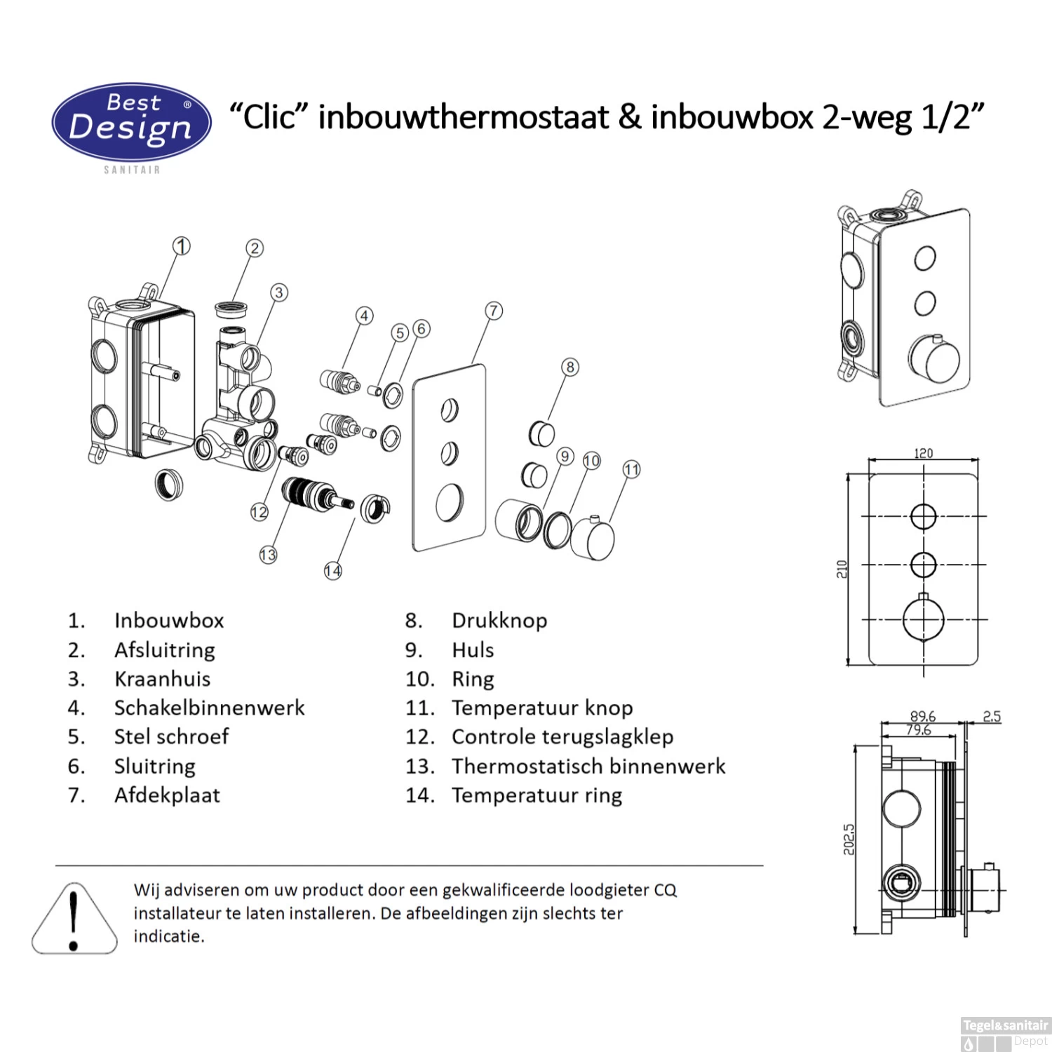 Regendoucheset Best Design One Pack Inbouw Thermostaat Nancy M300 Mat Goud - Afbeelding 2