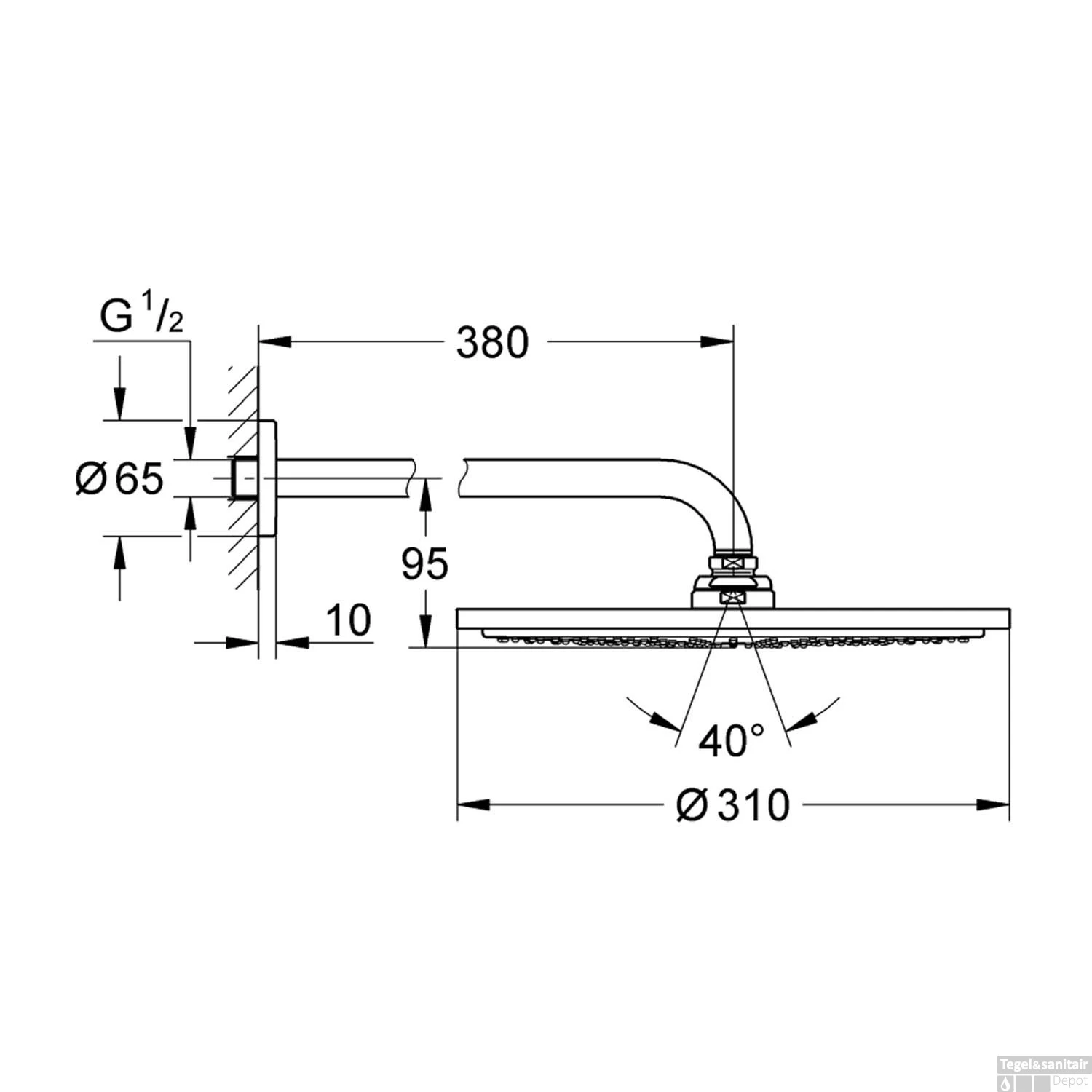 Regendoucheset Grohe Rainshower Cosmopolitan Metal 31 Cm Met Wandarm Cool Sunrise Geborsteld - Afbeelding 3