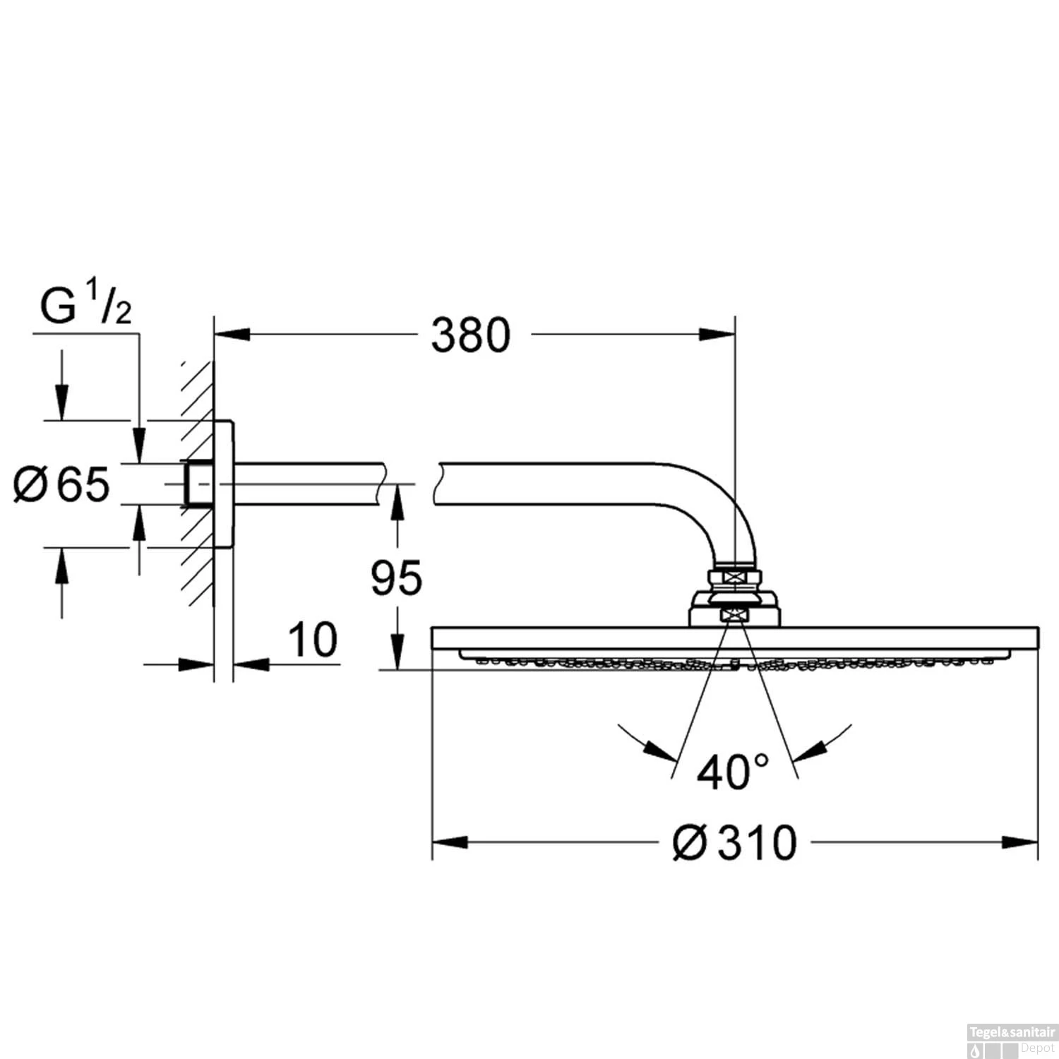 Regendoucheset Grohe Rainshower Cosmopolitan Metal 31 Cm Met Wandarm Supersteel - Afbeelding 3