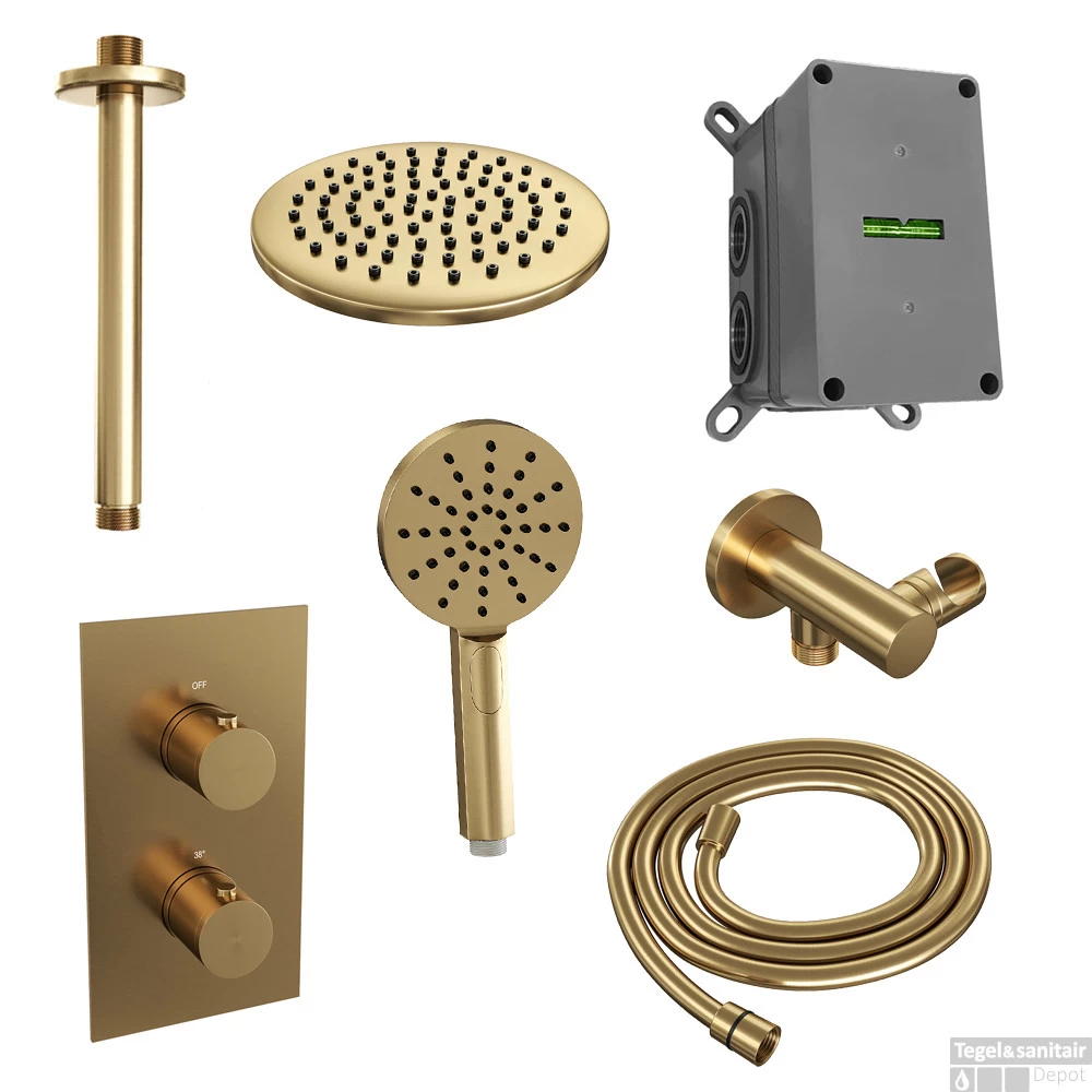 Regendoucheset Inbouw Brauer Gold Edition Thermostatisch 20cm Met 3-Weg Omstelling, Plafondarm En 3-Standen Handdouche Geborsteld Goud - Afbeelding 2