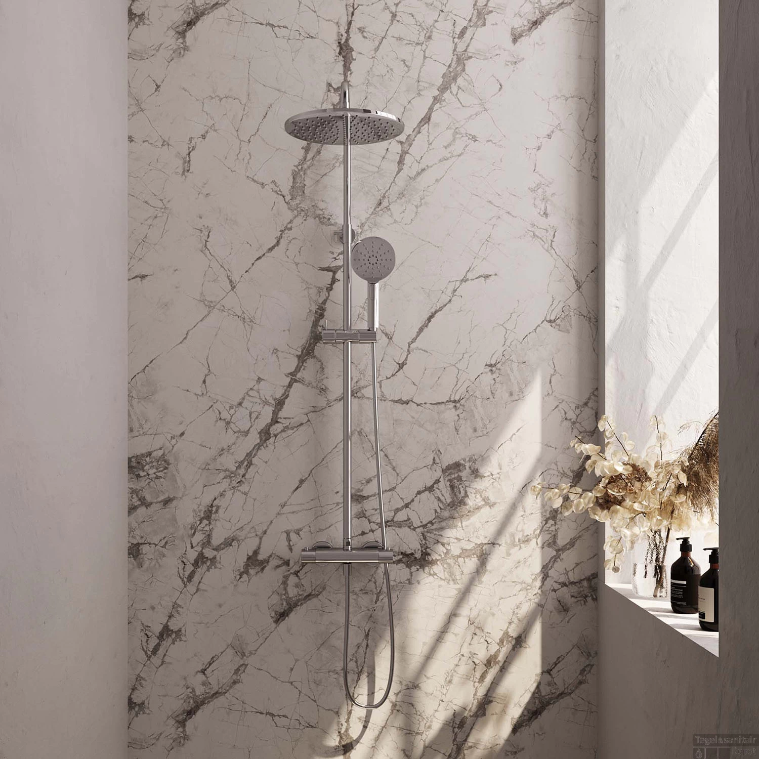 Regendoucheset Opbouw Brauer Chrome Carving 30 Cm Thermostatisch Met Handdouche 3-Standen Chroom