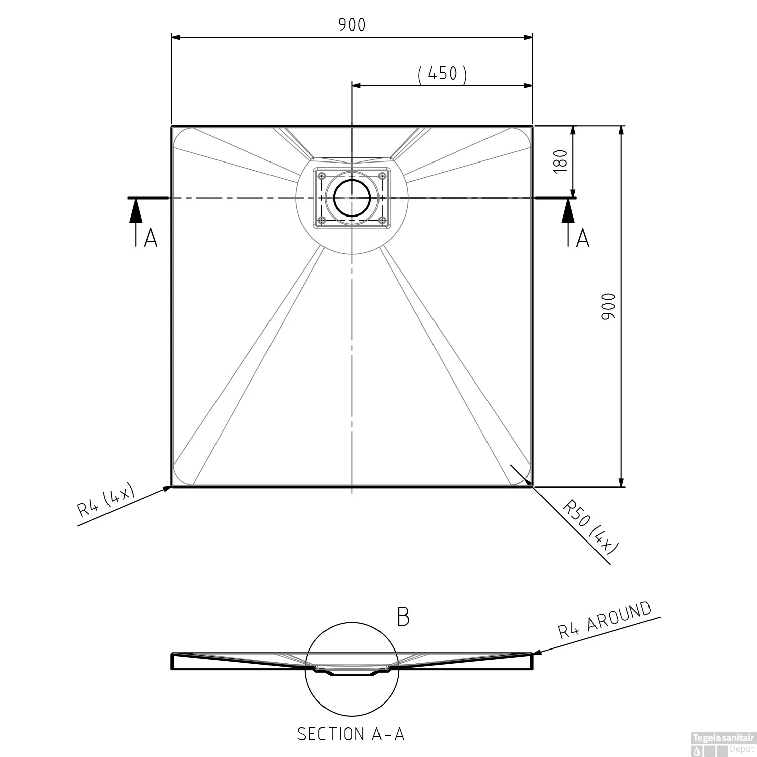 Sealskin Douchebak Rose Vierkant Inbouw Zonder Antislip 90x90 Cm Wit - Afbeelding 7