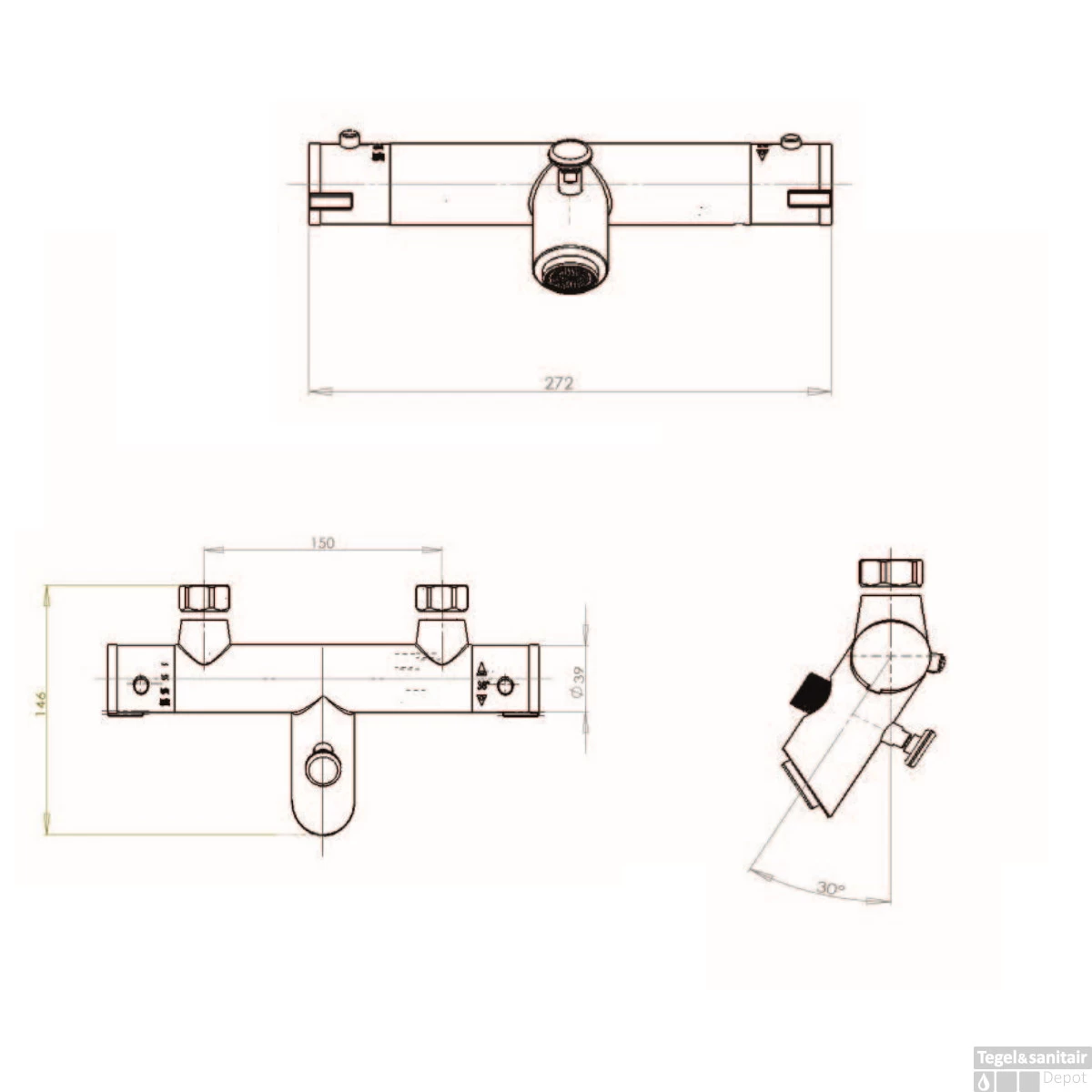 Sanimar Lugano Bad/Douchethermostaat 27.2x14.6 Cm Messing Chroom - Afbeelding 2