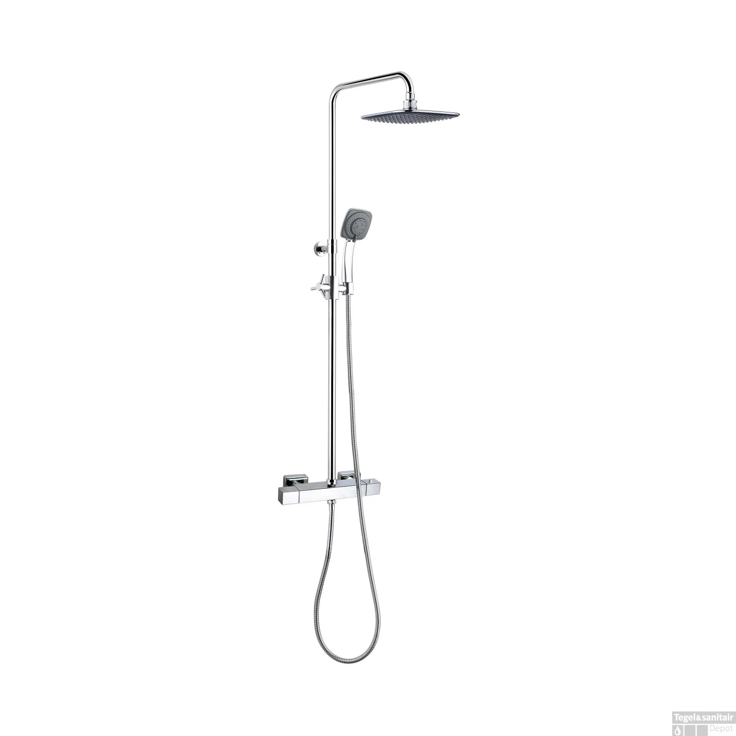 Sanimar Niagara Regendoucheset Premium Met Kraan 37x132 Cm Vierkant Chroom