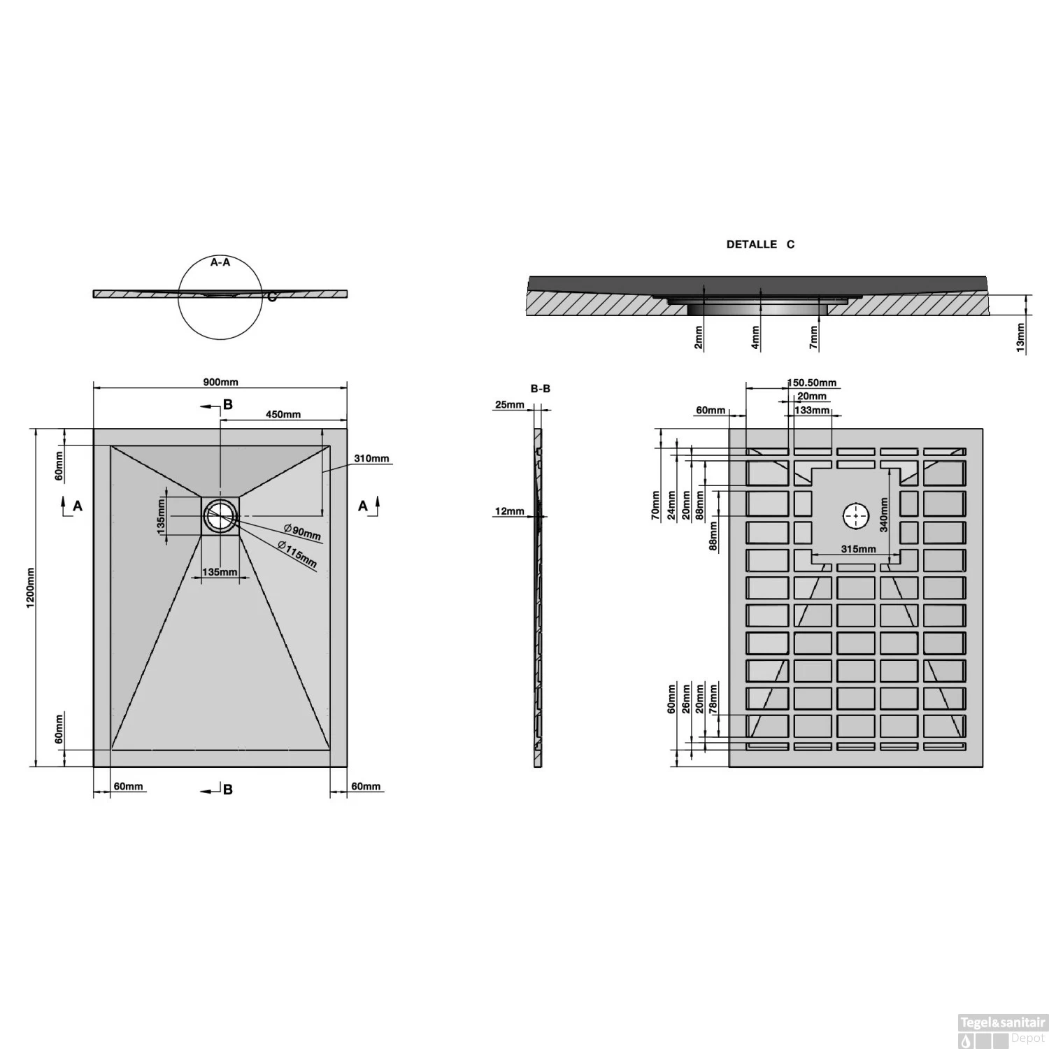 Douchetub Sanimar Sanistone 120 X 90 Cm Cement Grijs - Afbeelding 5