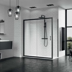 Schuifdeur Novellini Zephyros 2P Helder Glas 114x195 Cm Mat Zwart Profiel