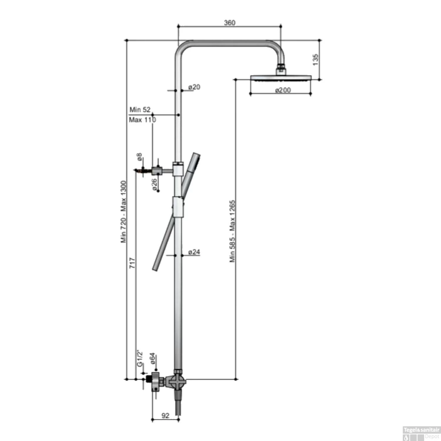 Regendoucheset Hotbath Get Together Chap Opbouw Thermostatisch Geborsteld Nikkel - Afbeelding 2