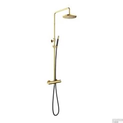 Doucheset Hotbath Cobber Met Ronde Handdouche En 30 Cm Hoofddouche Gepolijst Messing PVD