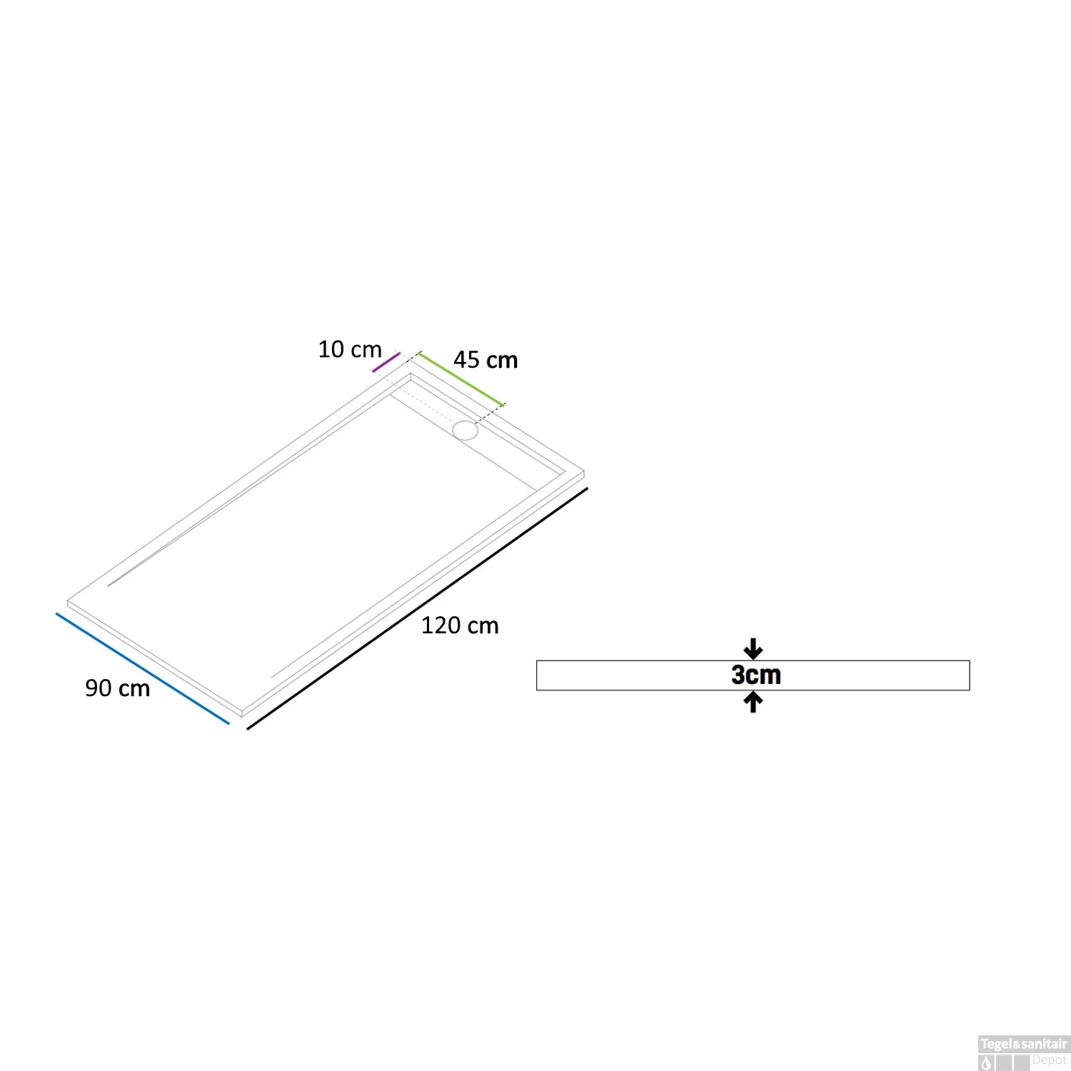 Douchebak Boss & Wessing Veroni Elite 120x90 Cm Composietsteen Mat Zwart - Afbeelding 2