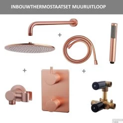 Thermostatisch Inbouwdoucheset BWS Muuruitloop Rond 30 Cm Geborsteld Koper