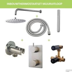 Thermostatisch Inbouwdoucheset BWS Muuruitloop Rond 30 Cm Geborsteld RVS
