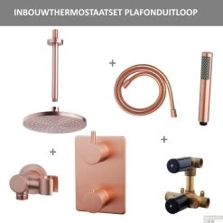 Thermostatisch Inbouwdoucheset BWS Plafonduitloop Rond 20 Cm Geborsteld Koper