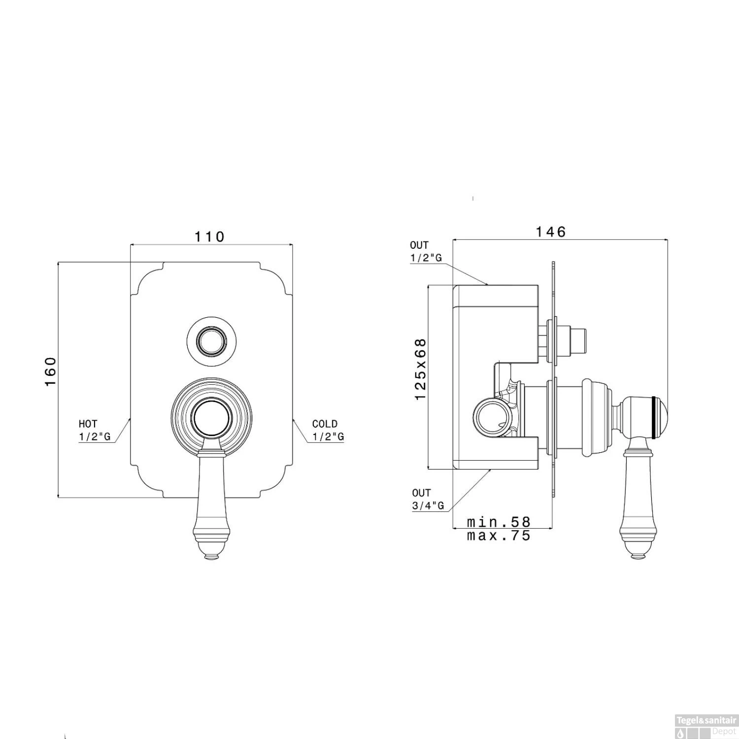 Douchekraan Inbouw Sapho Vienna Mengkraan Afbouwdeel 2-weg Chroom (incl. Inbouwdeel) - Afbeelding 4